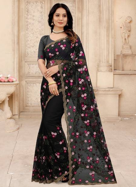 Black Colour SENSATIONAL New Fancy Party Wear Heavy Net Embroidered Saree Collection 1241